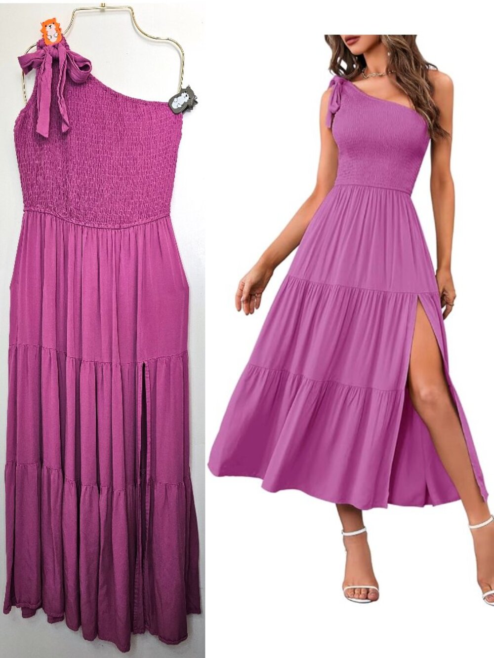Merokeety One Shoulder Sleeveless Smocked Bodice Fit & Flare Midi Dress S Pink